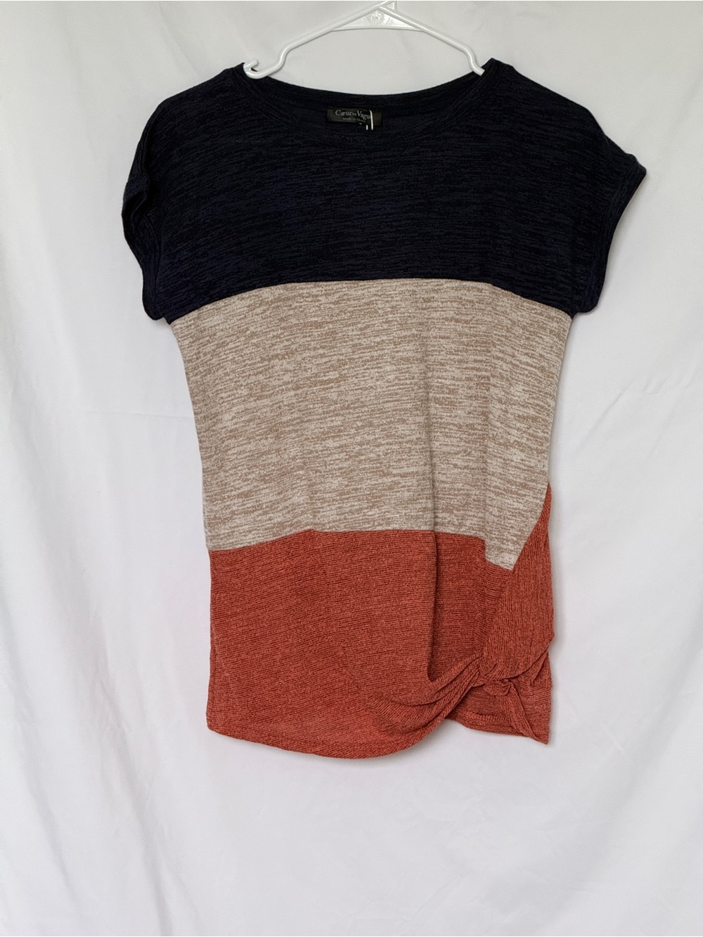 Coeur de Vague Color Block Side Twist Knit Top Size Small